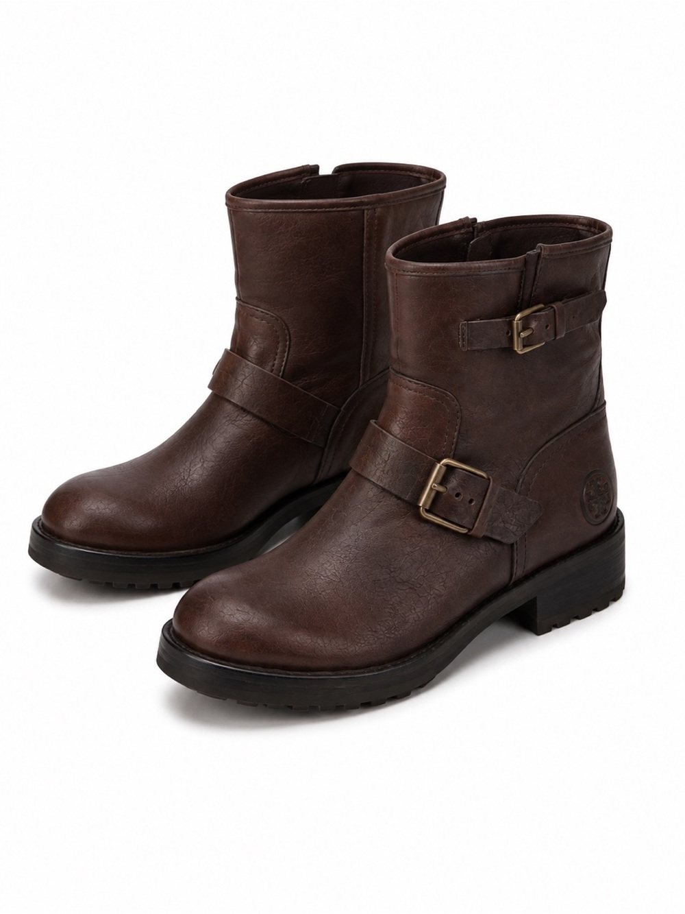 Tory Burch Brown Leather Double Buckle Ankle Boots Size 7